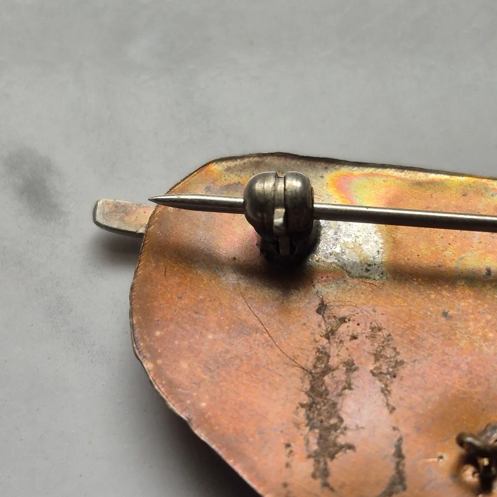 Vintage Mid-Century Modern Copper Abstract Brooch Mixed Media Modernist